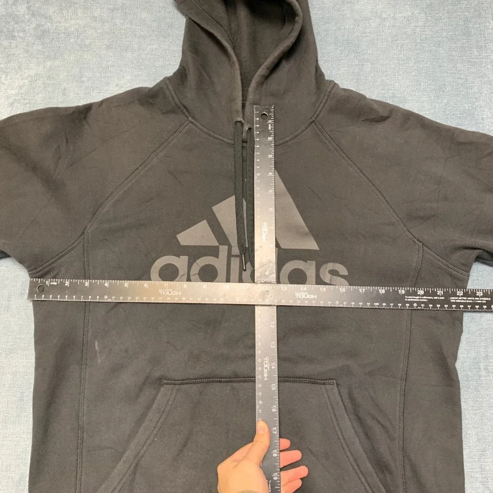Adidas Hoodie Mens Medium Black Raglan Sleeve 3 Stripes Logo Sports Fleece Lined